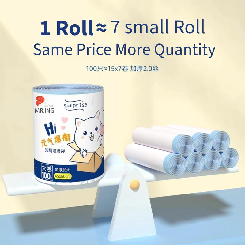 Value Pack Large Roll Plastic Garbage Bags, 100 pcs Thickened Bags + Free Extra-Large Black Garbage Bags